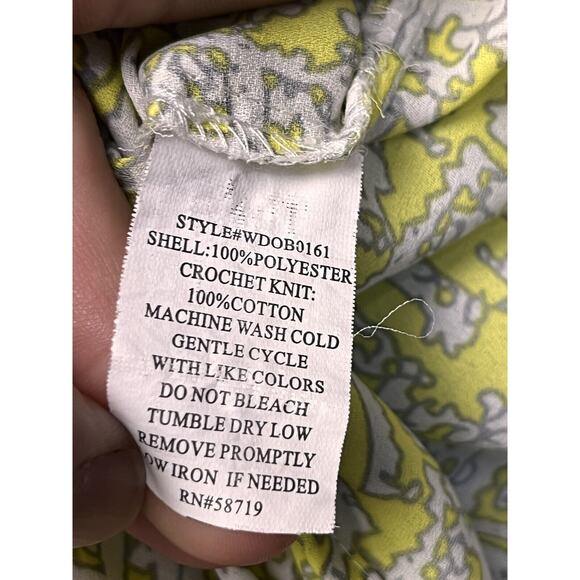 Notations Woman Top Womens 1X Yellow Gray Tie Button front Crochet‎ accents - Picture 6 of 8